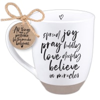 Ceramic Mug: Today I Will Spread Joy (John 15:11-13, Heb. 4:16, John 14:12) White, Raw Bottom (591 Ml) Homeware