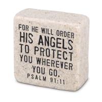 Cast Stone Plaque: His Angels Scripture Stone, Cream (Psalm 91:11)