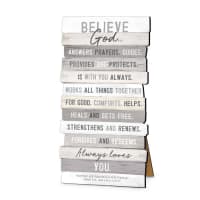 Tabletop Plaque: Believe, Stacked Wood, Mdf, Easel Back Or Wall Hanging