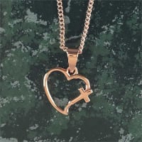 Necklace: Rose Gold Plated Open Heart Cross Necklace on 45Cm Rose Gold Plated Chain