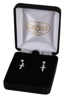 Earrings: Sterling Silver Cubic Zirconia Ribbon Cross Earrings