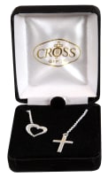 Necklace: Silver Plated Heart With Cross Lariet on 45Cm Silver Plated Chain