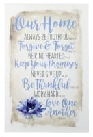 New Horizons Plaque: Our Home Always Be Beautiful... Blue Flower/Beige