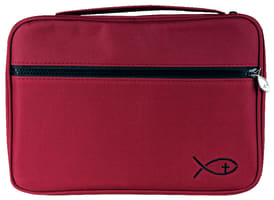 Bible Cover Deluxe With Fish Symbol: Burgundy Xlarge Bible Cover