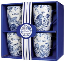 Ceramic Mugs (Set Of 4) 355ml: Blue Floral, Hope Pray Believe Love Homeware