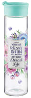 Water Bottle Clear Glass: Floral, Whoever Believes in Him..., John 3:16, Hand Wash, Gift Boxed (591 ml) Homeware