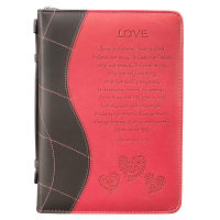 Bible Cover Extra Large: Love, Pink/Brown, Carry Handle Luxleather (1 Cor 13:4-8) Bible Cover