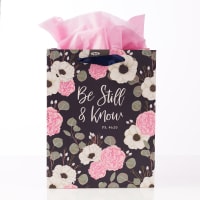 Gift Bag Medium: Be Still & Know, Navy/Pink/White Floral (Psalm 46:10) Stationery