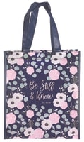 Reusable Tote Bag: Be Still & Know, Navy/Floral (Psalm 46:10)