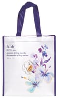 Reusable Tote Bag: Faith, White/Purple Floral (Hebrews 11:1)