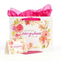 Gift Bag With Card: Everywhere, Pink Floral Stationery
