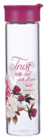Water Bottle Clear Glass: Trust in the Lord, Magenta, Prov 3:5, Hand Wash, Gift Boxed (591 ml) Homeware