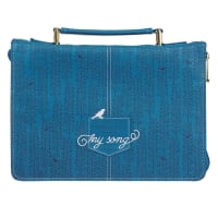 Bible Cover Medium: The Lord is My Strenght and My Song, Blue Faux Leather Bible Cover