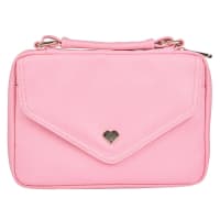 Bible Cover Medium: Pink With Heart Badge, Faux Leather Bible Cover