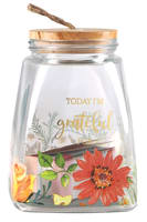 Gratitude Jar With Cards: Today I Am Grateful For, Glass With Bamboo Lid