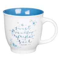 Ceramic Mug White With Blue Inside, Blue Flowers (Proverbs 27: 9) (414 ml) (Sweet Friendship Collection) Homeware