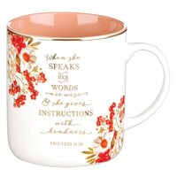 Ceramic Mug When She speaks, Proverbs 31: 26, earthy pink and red floral, foil accents (When She Speaks Collection) Homeware