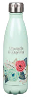 Stainless Steel Water Bottle: Strength and Dignity, Light Teal Floral With Silver Cap Homeware
