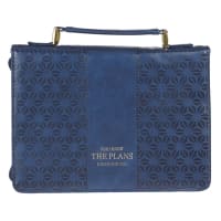 Bible Cover Medium: I Know the Plans, Navy Pattern Faux Leather Bible Cover