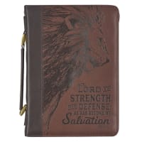 Bible Cover Extra Large: The Lord is My Strength Brown (Exodus 15:2) Imitation Leather