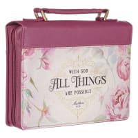 Bible Cover Medium: With God All Things Are Possible Pink Roses (Matthew 19:26) Imitation Leather