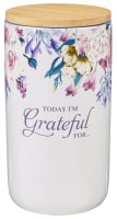 Gratitude Jar With Cards: Today I'm Grateful For, Jewel Tone Floral, Ceramic With Bamboo Lid