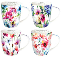 Ceramic Mugs (Set Of 4) 296ml: Seeds of Love, Floral Homeware