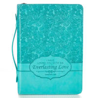 Bible Cover Medium Everlasting Love Jer. 31: 3 Turquoise Luxleather Bible Cover