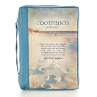 Bible Cover Polyester Medium: Footprints in the Sand/ Navy/Picture Bible Cover