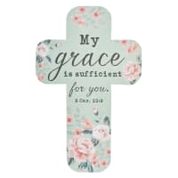 Bookmark Cross-Shaped: My Grace is Sufficient For You.. 2 Cor 12:9, Green/Pale Pink Roses Stationery