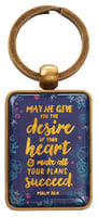 Metal Keyring: May He Give You the Desire of Your Heart Navy/Floral/Gold (Psalm 20:4)