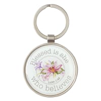 Metal Keyring: Blessed is She Who Believes, Floral, Blessings From Above Collection