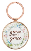 Metal Keyring in Tin: Grace Upon Grace, Floral/Copper