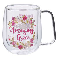 Glass Mug: Amazing Grace, Burgundy Floral (296ml) Homeware
