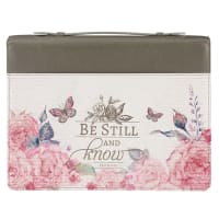 Bible Cover Extra Large: Be Still Pink Butterfly (Psalm 46:10) Imitation Leather
