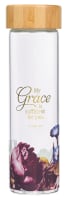 Water Bottle Glass: My Grace is Sufficient For You,  2 Cor 12:9, With Sleeve, Bamboo Lid, Hand Wash, Gift Boxed (503 ML) Homeware