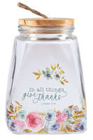 Gratitude Jar With Cards: In All Things Give Thanks Glass With Bamboo Lid (1 Thess 5:16)