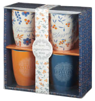 Ceramic Mugs (Set Of 4) 355ml: Give Thanks, Blessed, Thankful, Grateful Homeware