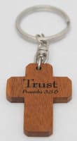 Cross Keyring: Trust, Proverbs 3:5-6 (Mahogany)