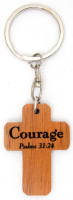 Cross Keyring: Courage Psalm 31:24 (Mahogany)