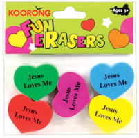 Eraser Pack: 5 Heart Shape Erasers, Jesus Loves Me