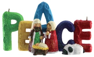 Resin Knitted Finish Holy Family Tree Ornament: Peace, Bright Colours