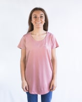 Womens Mali Tee: Created With Purpose, Medium, White on Rose, Front Print