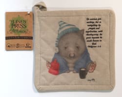 Pot Holder Lenny Pelling Wombat (Phil 4: 6) (Organic Beige Cotton) (Australiana Products Series)